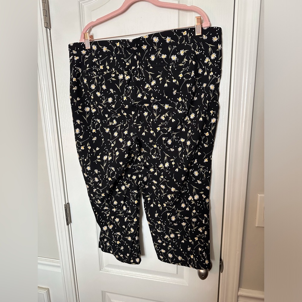 Briggs Pull on Crop Black w/ Daisies Pants Size 18W - Picture 2 of 5